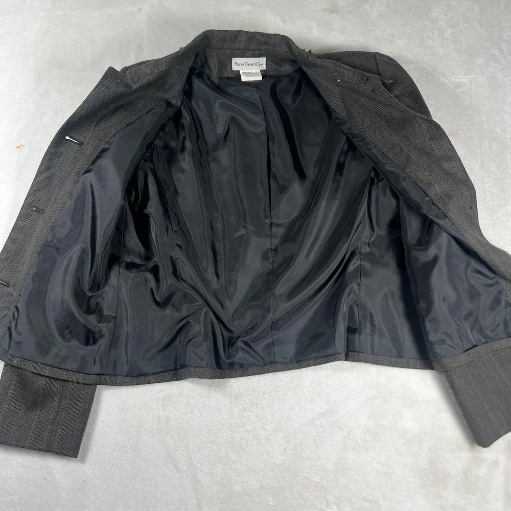 Harve Benard Sport Blazer Womens 10‎ Gray Wool Pinstripe Fringe Collar Jacket